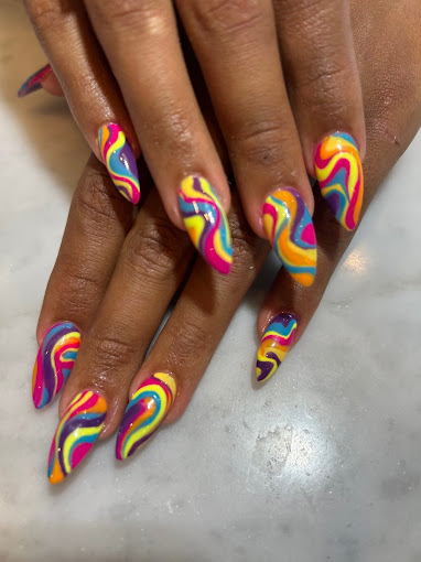 Colorful Playful Vibrant Rainbow Swirl Pointy Nails