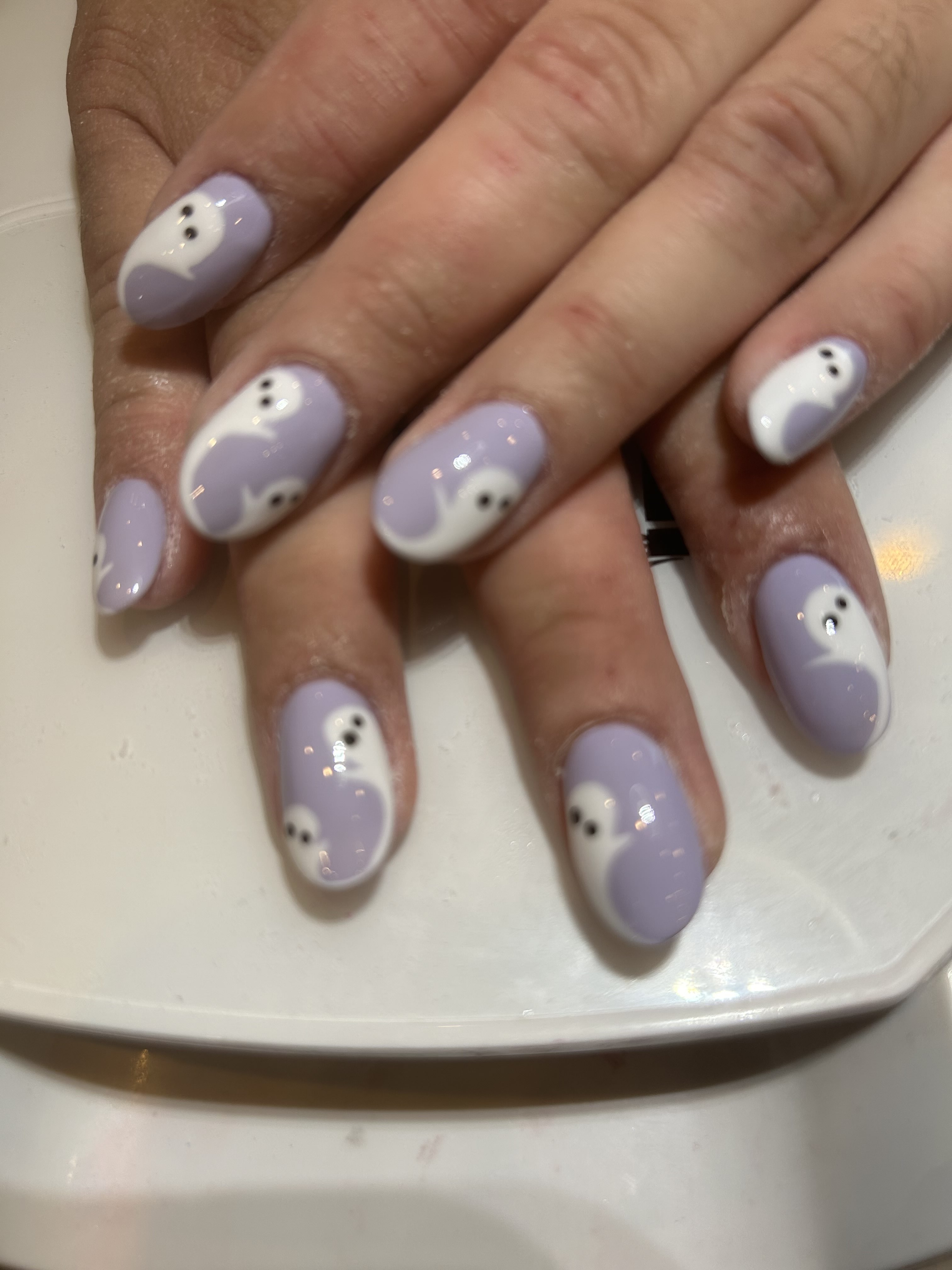 Pastel Purple Halloween Cute Cartoon Ghost Nail Art Design Nails