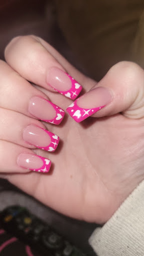 White Heart Nail Design Hot Pink French Tip Duck Nails
