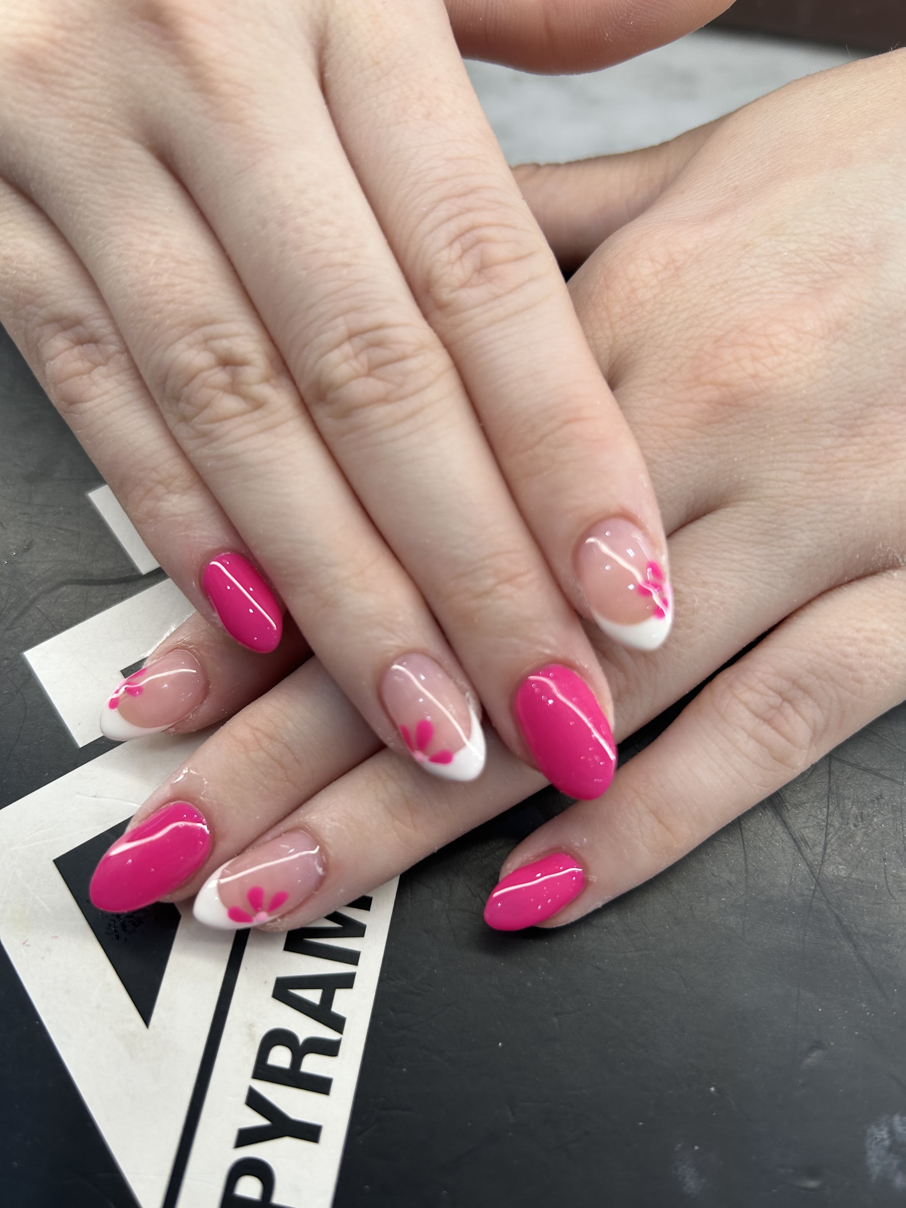 Cute Simple Pink and White Flower Designed Nails
