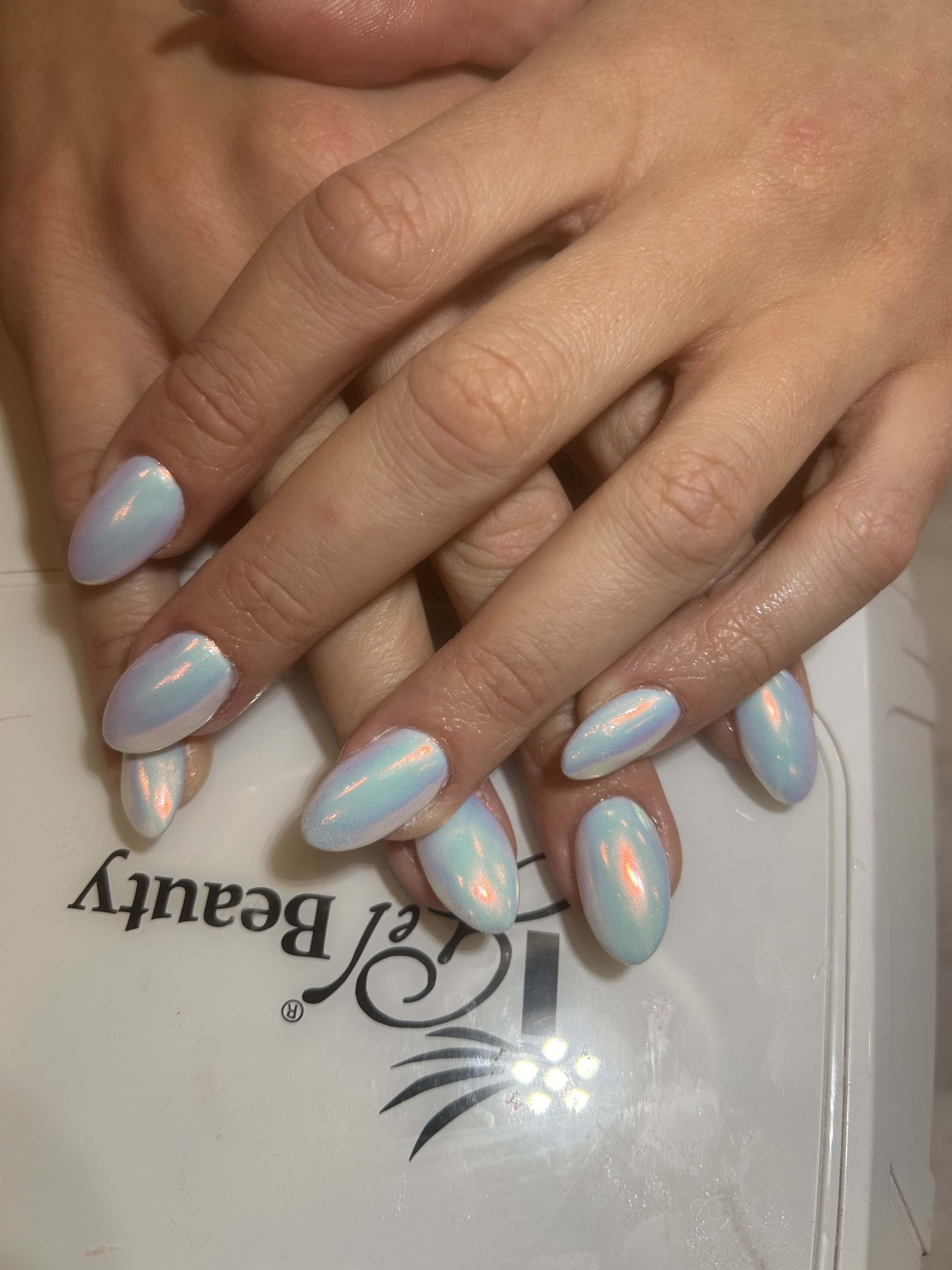 Light Blue Iridescent White Shimmer Nails