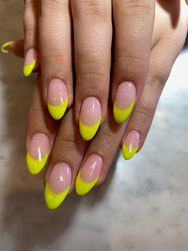 Light Pink Base with Neon Yellow French Tip Nails