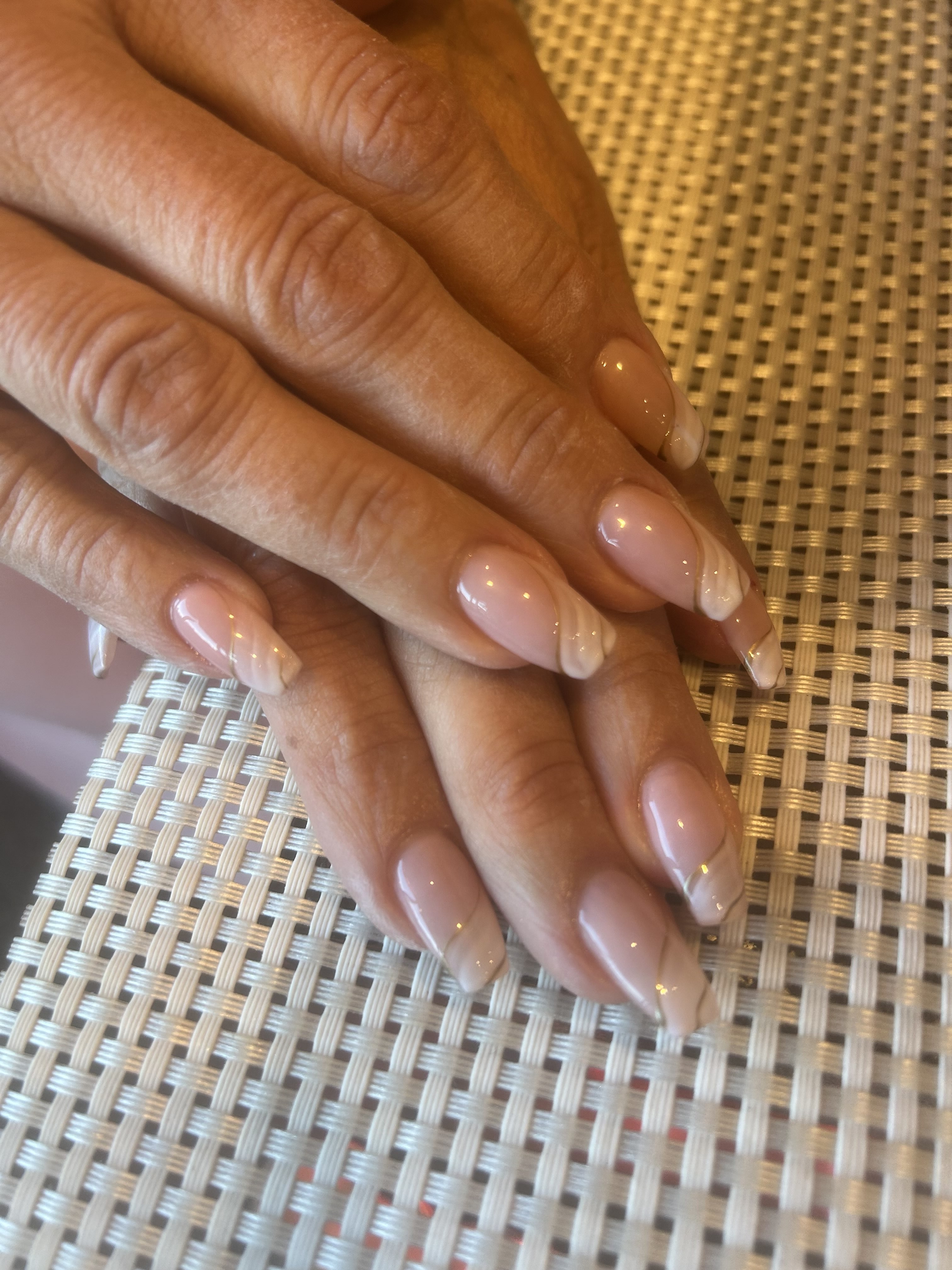 Pastel Pink Marble Gold Swirl Stripe Fancy Square Nail