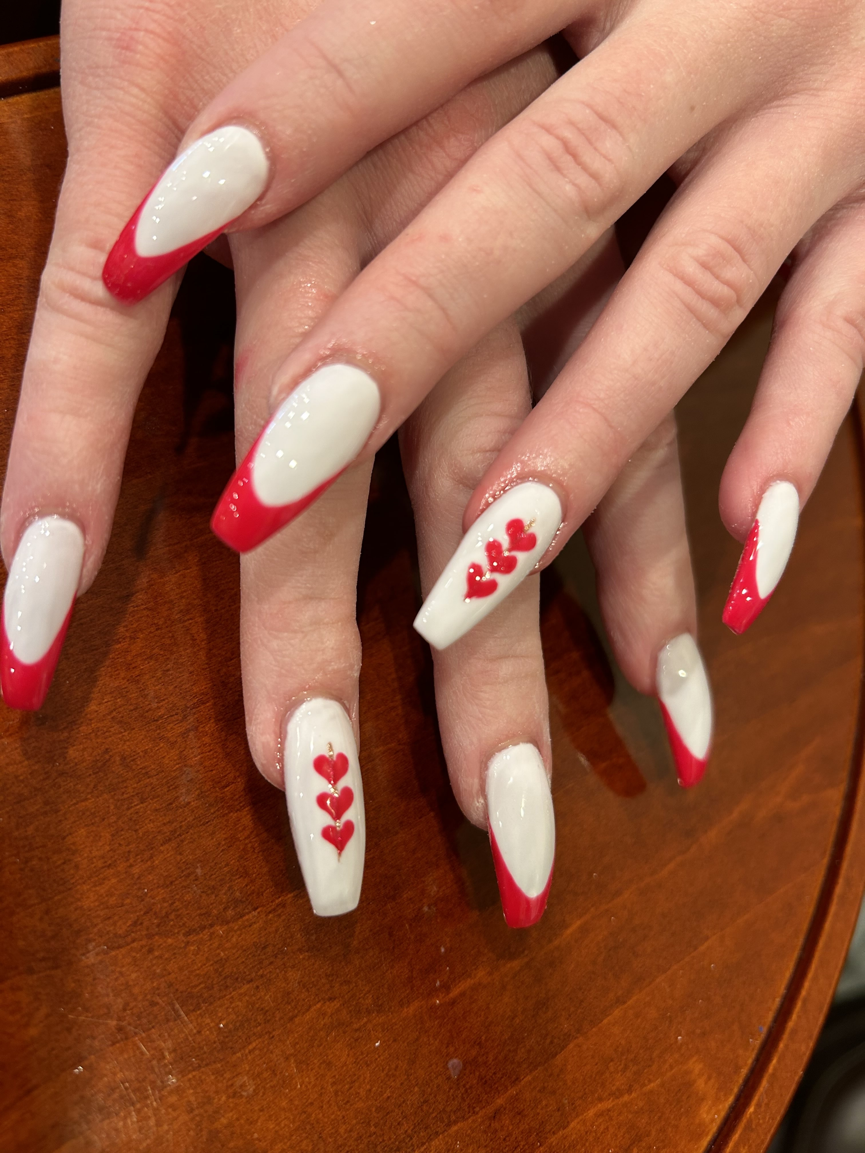 Queen of Hearts Card Inspired Nail Art with White Base and Red French Tip Nails