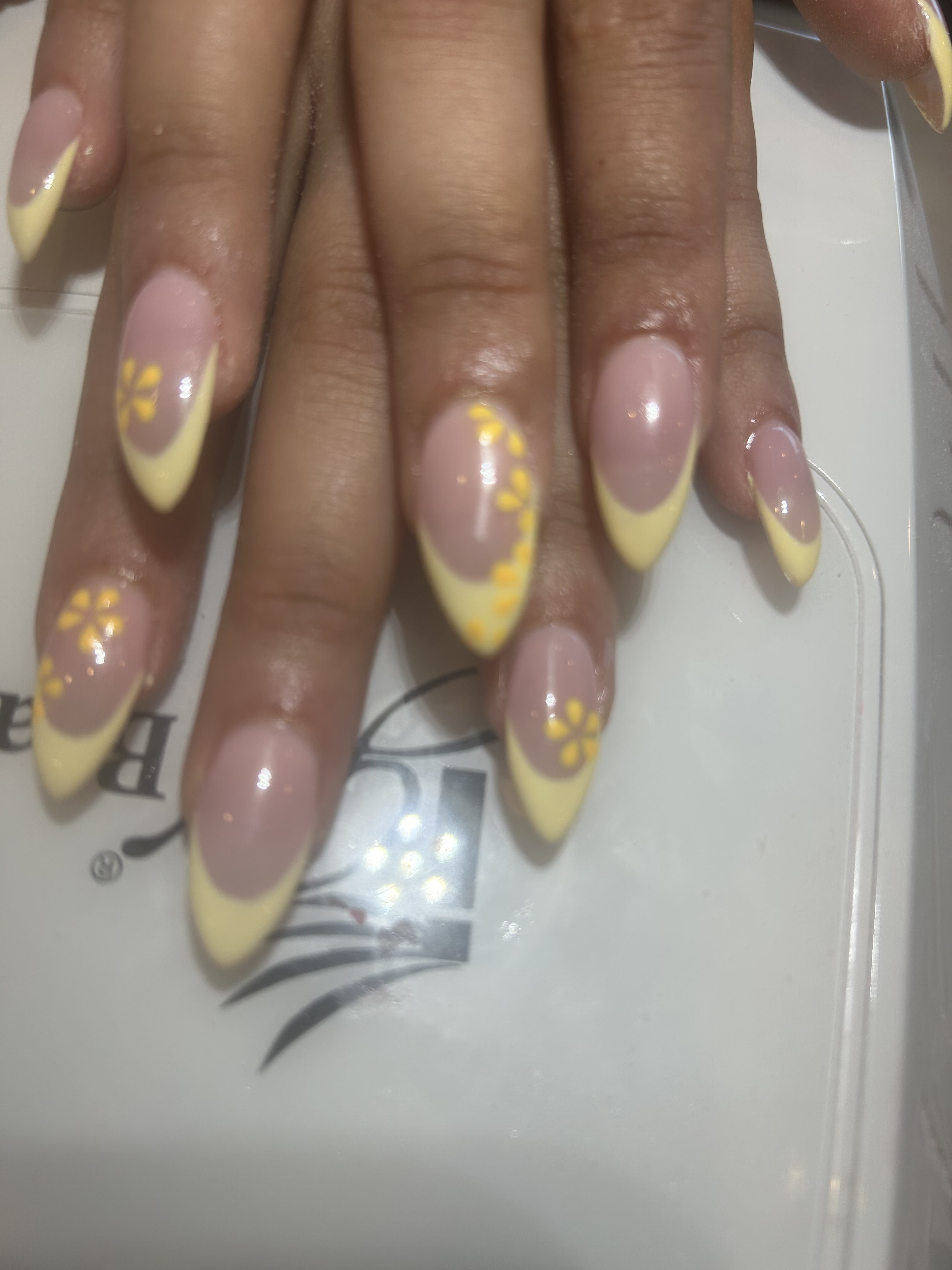 Yellow French Tips with Yellow Flowers Cute and Simple Nail Art Design Nails